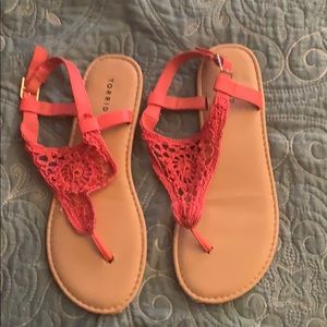Coral crochet sandals